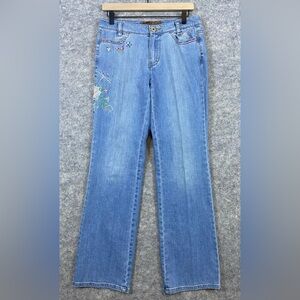 Rosner Jeans Women’s 6 Blue Embroidered Rhinestone Embellished Mid Rise Straight